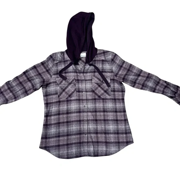 Columbia Womens Canyon Point II Shirt Jacket Purple  Hooded Flannel Hiking Large - Picture 4 of 9